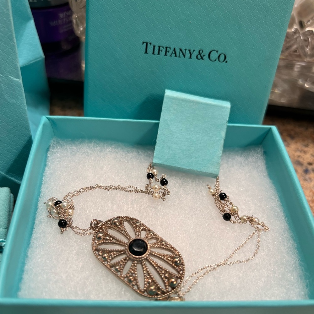 Tiffany & Co.925 Silver Ziegfeld Black Onyx Pearl Necklace